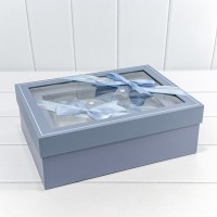 Коробки Прямоугольные Набор 1/3 33,5*25*11,5 с окошком и бантом Синий 1/12 Арт: 720630/3