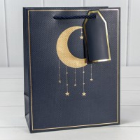 Пакет подарочный с тиснением "Полумесяц" (296) 18*23*10 210г Синий 1/20 1/360 Арт: 000296E/16