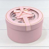 Коробки Круглые Набор 1/3 21*11,5 с окошком и бантом Розовый 1/18 Арт: 721303/1