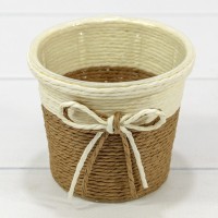 Кашпо плетёное Круглое 10*9 (±5%) из бумаги с бантиком Коричневый 1/100 Арт: 420144/12