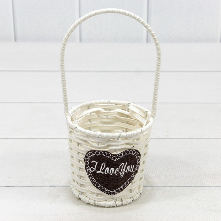 Корзина плетёная Круглая 10*9 (±5%) из пластика с ручкой Белый 1/100 Арт: 420128/1