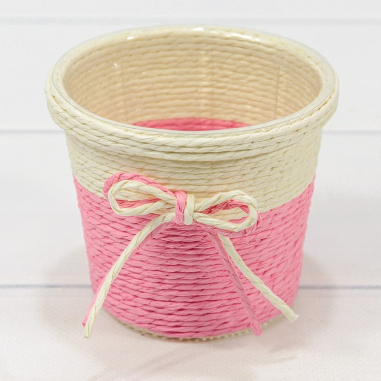 Кашпо плетёное Круглое 10*9 (±5%) из бумаги с бантиком Розовый 1/100 Арт: 420144/2