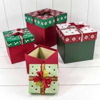 Коробки Куб Набор 1/4 22*22*21,5 с бантиком "Новогодние шапочки" 1/18 Арт: 720300-763