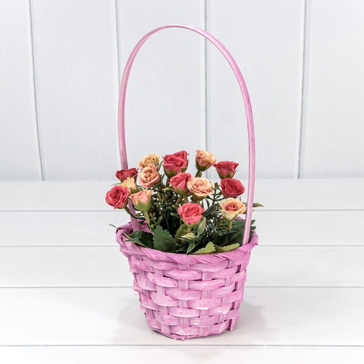 Корзина плетёная Круглая 13*9,5/28 с ручкой "Береста" Розовый 1/120 Арт: 420200/2