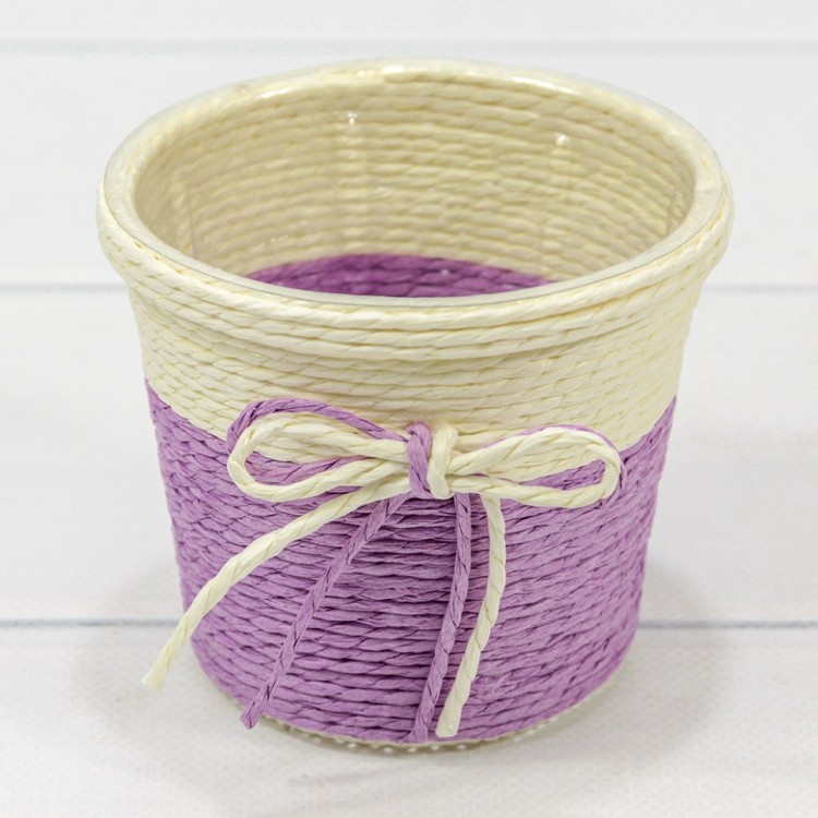 Кашпо плетёное Круглое 10*9 (±5%) из бумаги с бантиком Фиолетовый 1/100 Арт: 420144/13