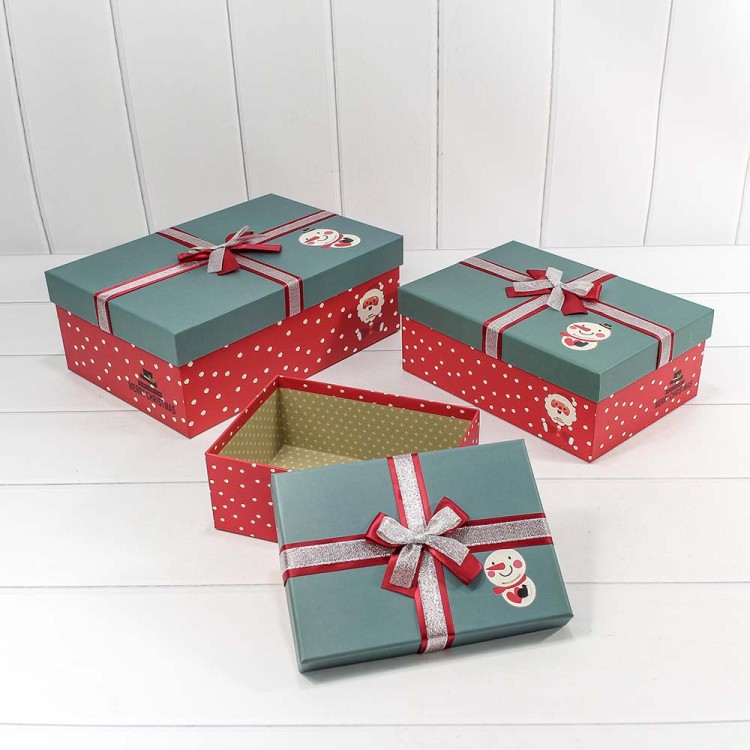 Коробки Прямоугольные Набор 1/3 33*23*12,5 с бантом "Новый год" Красный/Серо-голубой 1/20 Арт: 720300-261