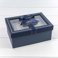 Коробки Прямоугольные Набор 1/3 22,5*16*9,5 с окошком и бантом Тёмно-синий 1/20 Арт: 721309/4