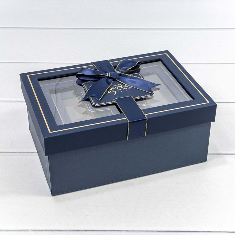 Коробки Прямоугольные Набор 1/3 22,5*16*9,5 с окошком и бантом Тёмно-синий 1/20 Арт: 721309/4