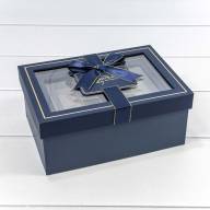 Коробки Прямоугольные Набор 1/3 22,5*16*9,5 с окошком и бантом Тёмно-синий 1/20 Арт: 721309/4 - Коробки Прямоугольные Набор 1/3 22,5*16*9,5 с окошком и бантом Тёмно-синий 1/20 Арт: 721309/4