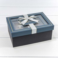 Коробки Прямоугольные Набор 1/3 22,5*16*9,5 с окошком и бантом Синий/Чёрный 1/20 Арт: 721309/5