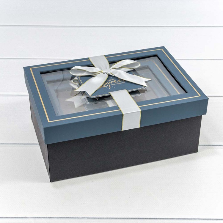 Коробки Прямоугольные Набор 1/3 22,5*16*9,5 с окошком и бантом Синий/Чёрный 1/20 Арт: 721309/5