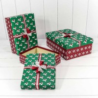 Коробки Прямоугольные Набор 1/3 35*25*12 "Новогодние шапочки" Зелёный/Красный 1/20 Арт: 720300-801