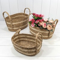 Корзины плетёные Овальные Набор 1/3 22*14*29 (±5%) из полипропилена с ручкой Натуральный 1/24 Арт: 420113/457
