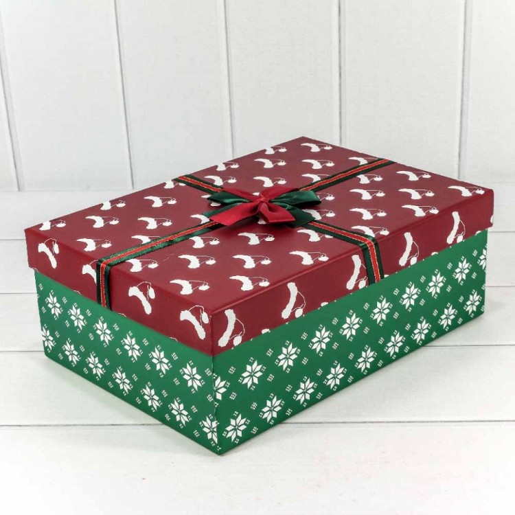 Коробки Прямоугольные Набор 1/3 35*25*12 "Новогодние шапочки" Красный/Зелёный 1/20 Арт: 720300-800