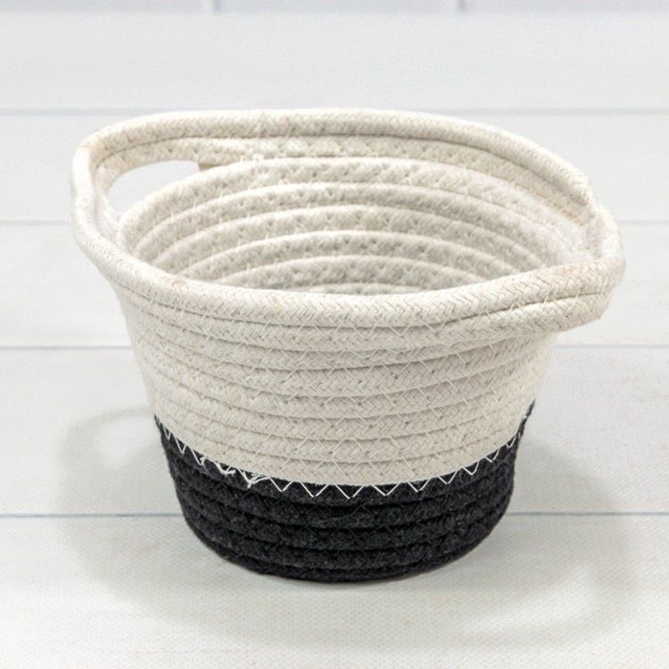 Корзина плетёная Круглая 16*13 (±5%) из хлопка с ручками Белый/Чёрный 1/60 Арт: 420171/73
