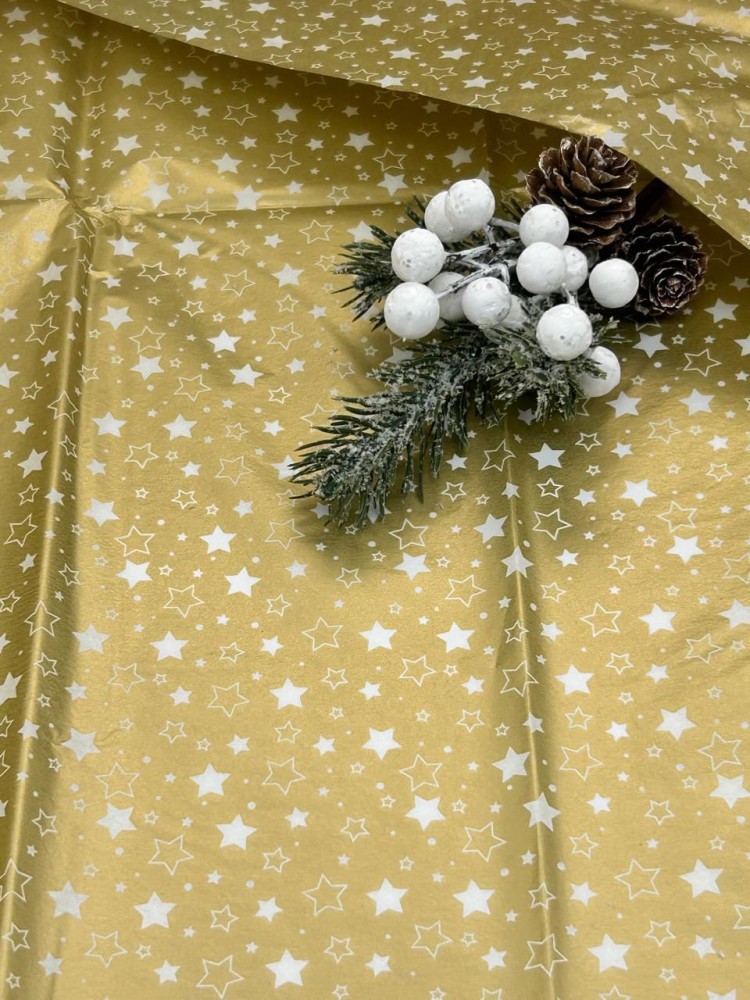 Бумага тишью 50*66 см "Звёздочки" Золотой (10 листов) 1/250