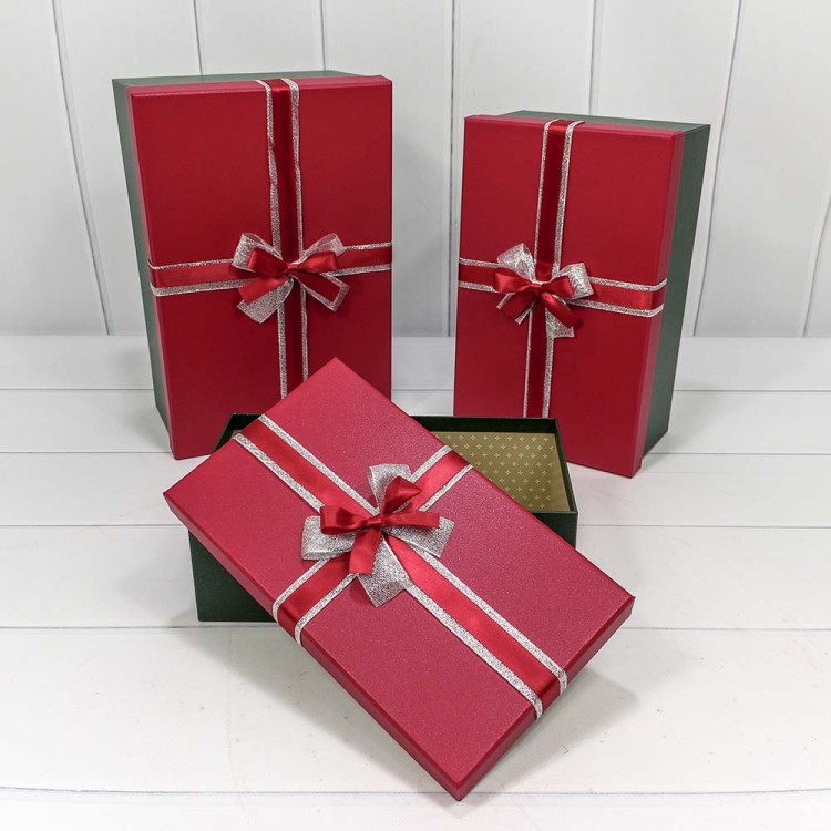 Коробки Прямоугольные Набор 1/3 32*21*13,5 Зелёный/Красный 1/24 Арт: 720300-254