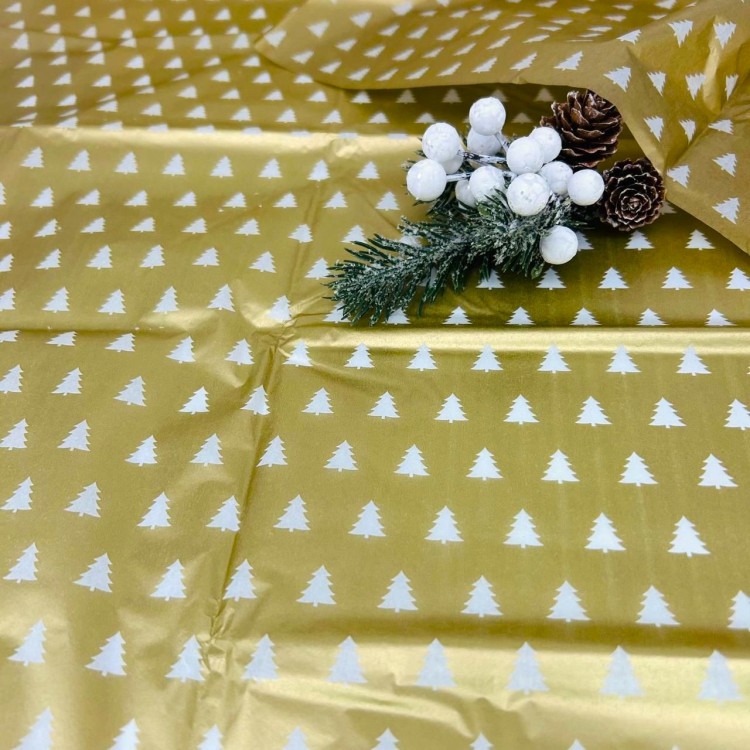 Бумага тишью 50*66 см "Ёлочки" Золотой (10 листов) 1/250