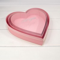 Коробки "Сердце" Набор 1/3 33,2*33,2*6,6 с прозрачной крышкой Розовый 1/12 Арт: 7209833/2