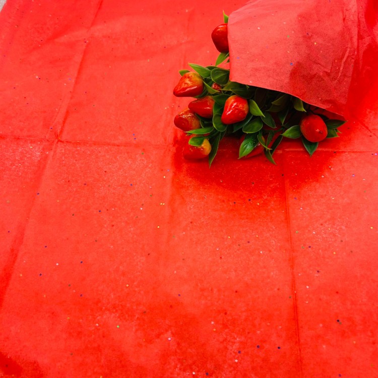 Бумага тишью с блестками Красный 50*66 см (10 листов) 1/250