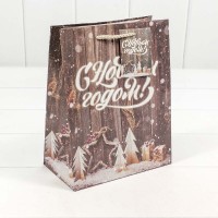 Пакет подарочный "С Новым годом" на деревянном фоне" 18*23*10 1/12 1/288 Арт: N20937