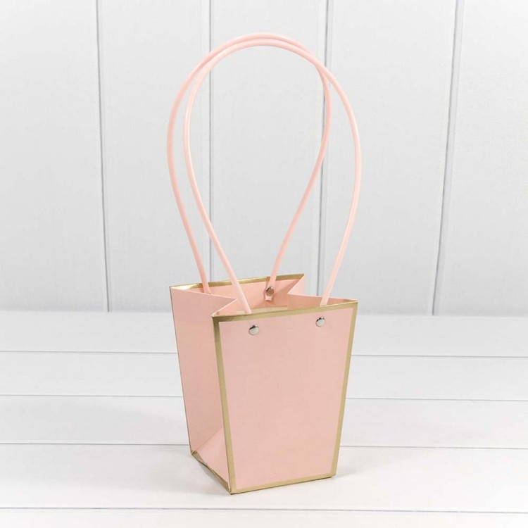 Пакет подарочный Крафт "Ваза для цветов" 15,5*13*9,5 Розовый 1/10 1/150 Арт: 000172G/196