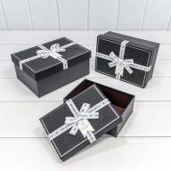 Коробки Прямоугольные Набор 1/3 22,5*16*9,5 с белым бантом Чёрный 1/20 Арт: 721913/1 - Коробки Прямоугольные Набор 1/3 22,5*16*9,5 с белым бантом Чёрный 1/20 Арт: 721913/1