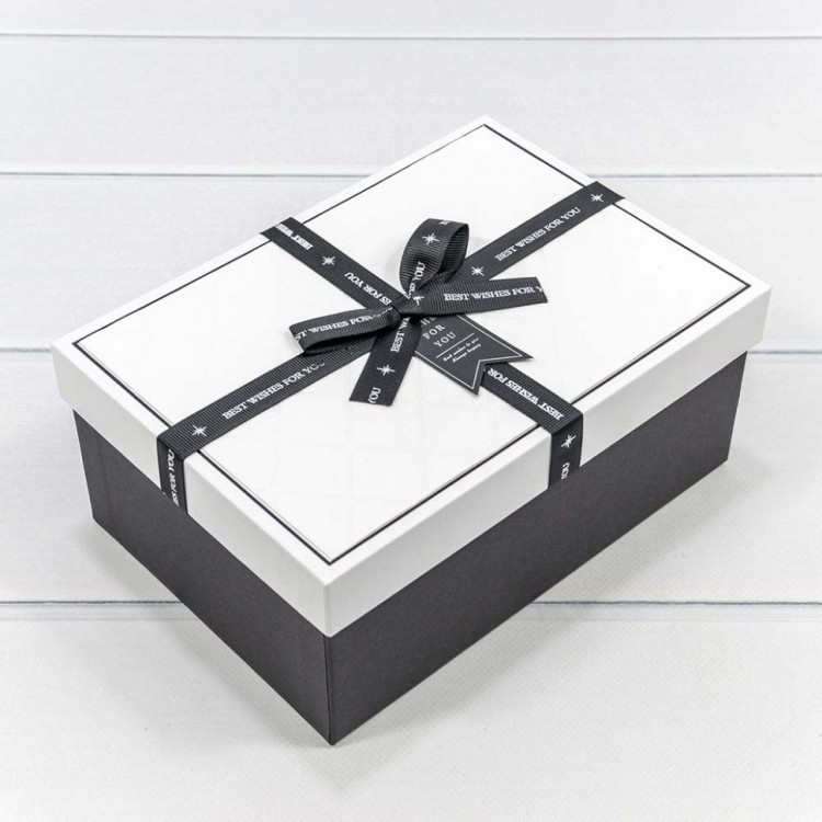 Коробки Прямоугольные Набор 1/3 22,5*16*9,5 с чёрным бантом Белый/Чёрный 1/20 Арт: 721913/2
