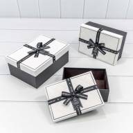 Коробки Прямоугольные Набор 1/3 22,5*16*9,5 с чёрным бантом Белый/Чёрный 1/20 Арт: 721913/2 - Коробки Прямоугольные Набор 1/3 22,5*16*9,5 с чёрным бантом Белый/Чёрный 1/20 Арт: 721913/2