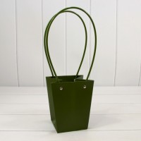 Пакет подарочный "Ваза для цветов" 15,5*13*9,5 Оливково-зелёный 1/10 1/150 Арт: 000170G/371