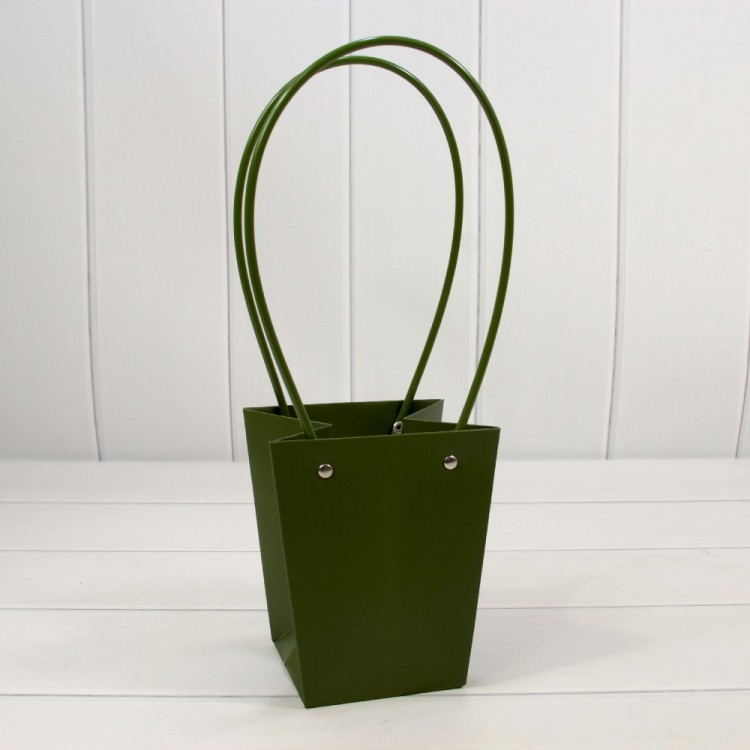 Пакет подарочный "Ваза для цветов" 15,5*13*9,5 Оливково-зелёный 1/10 1/150 Арт: 000170G/371