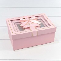 Коробки Прямоугольные Набор 1/3 22,5*16*9,5 с окошком и бантом Розовый 1/20 Арт: 721309/1