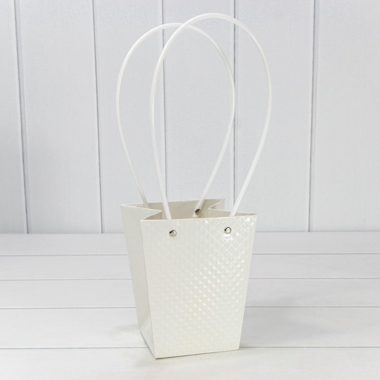 Пакет подарочный "Ваза для цветов" 15,5*13*9,5 260г "Ромбики" Белый 1/10 1/150 Арт: 000236G/7