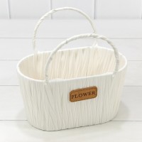 Корзина плетёная Овальная 20*12*11/18 (±5%) из пластика с ручками Белый 1/80 Арт: 420124/1 2