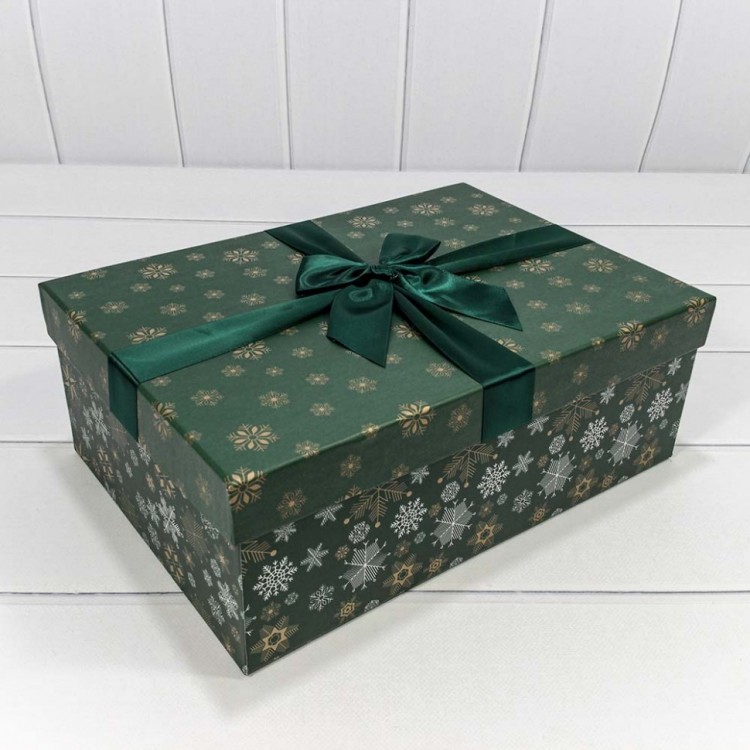 Коробки Прямоугольные Набор 1/3 35*25*12 "Снежинки" Зелёный 1/20 Арт: 720300-601