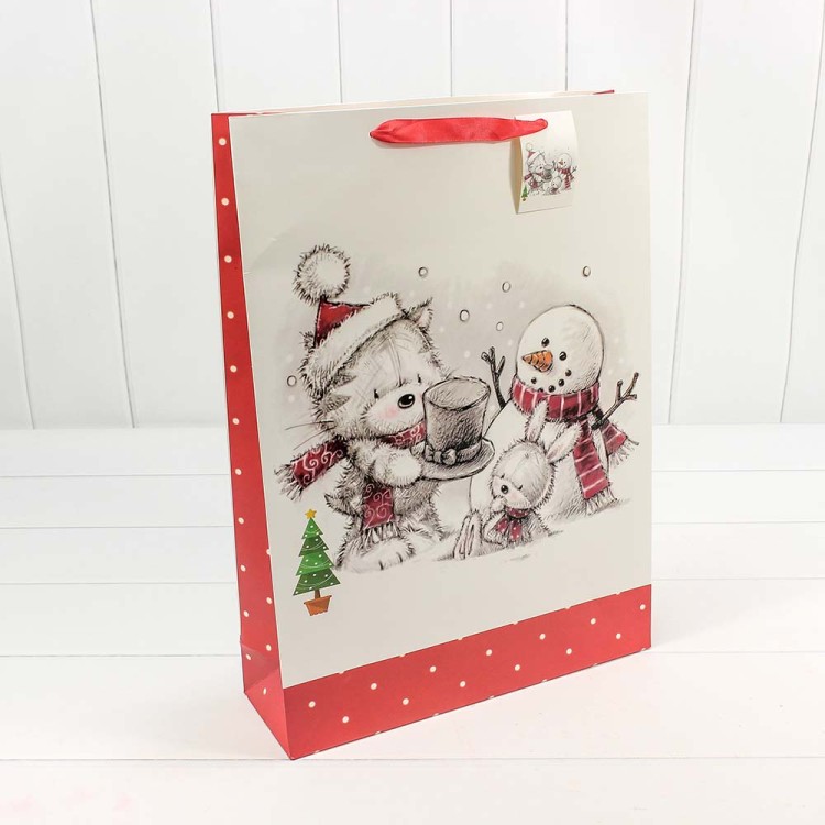 Пакет подарочный Люкс "Мишка, зайчик, снеговик" 33*46*10 1/12 1/144 Арт: N22604