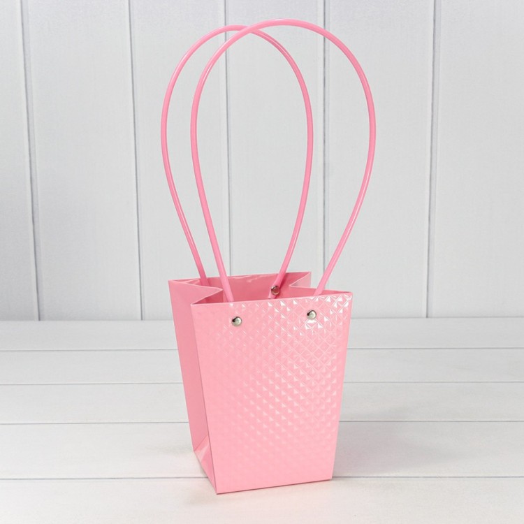 Пакет подарочный "Ваза для цветов" 15,5*13*9,5 260г "Ромбики" Розовый 1/10 1/150 Арт: 000236G/26