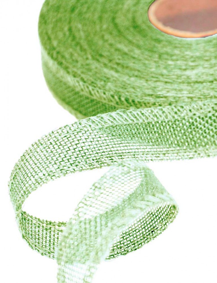 Лента Лен искусственный с проволокой 2,5см*25ярд Бледно-зеленый 1/100 Арт: 5511-25/6