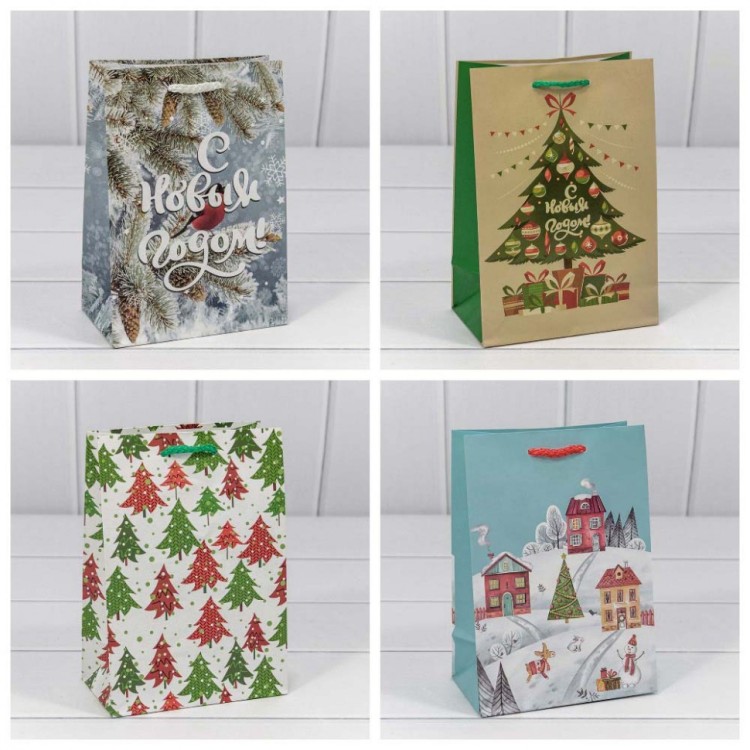 Пакет подарочный "С Новым годом" (микс) 14*20*8 128г 1/20 1/480 Арт: 300294G