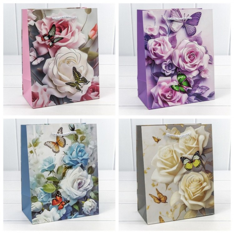 Пакет подарочный с 3D аппликацией "Цветы" (микс 250) 18*23*10 210г 1/20 1/360 Арт: 000250E