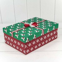 Коробки Прямоугольные Набор 1/3 35*25*13 "Новогодние шапочки" Зелёный/Винный 1/20 Арт: 720661/3