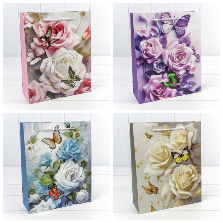Пакет подарочный с 3D аппликацией "Цветы" (микс 250) 26*32*10 210г 1/20 1/240 Арт: 000250C