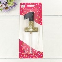 Свечи для торта Цифры с блёстками 7*4,9*1,1 Чёрный/Золотой
